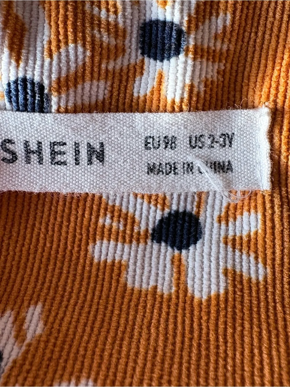 SHEIN Mustard Floral Corduroy Dress with White Daisies